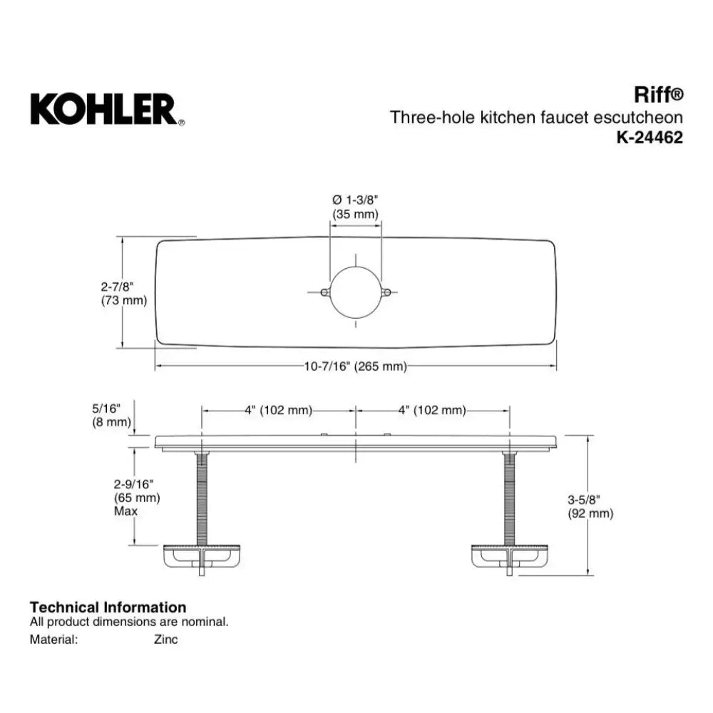 Kohler K-24462-BL Riff Three-Hole Kitchen Faucet Escutcheon in Matte Black, view 3