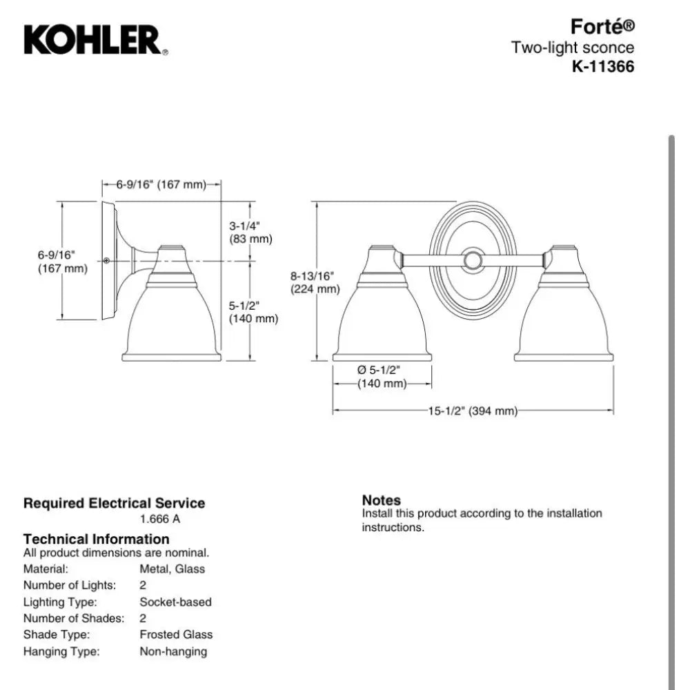 Kohler K-11366-CPL Forte Wall Sconce 15in in Polished Chrome, view 4