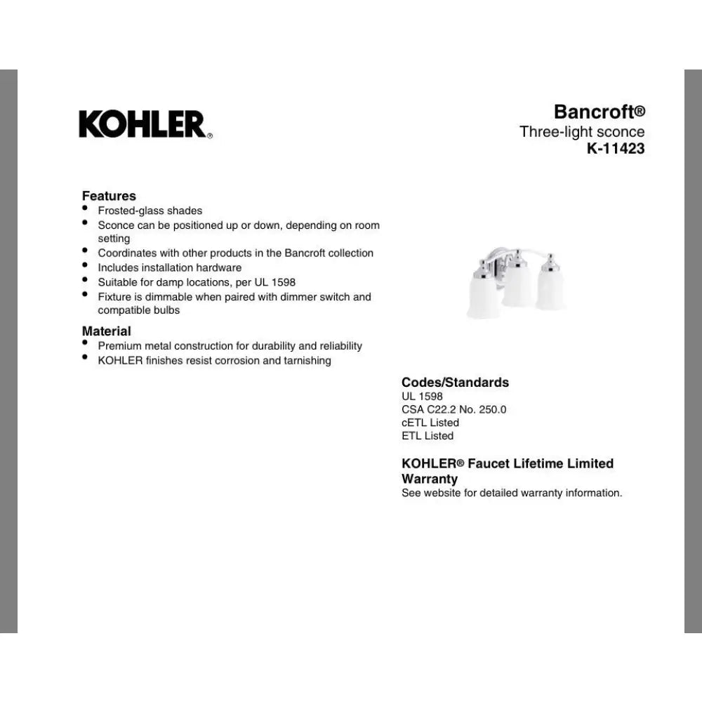 Kohler K-11423-BNL Bancroft Wall Sconce in Brushed Nickel, view 3