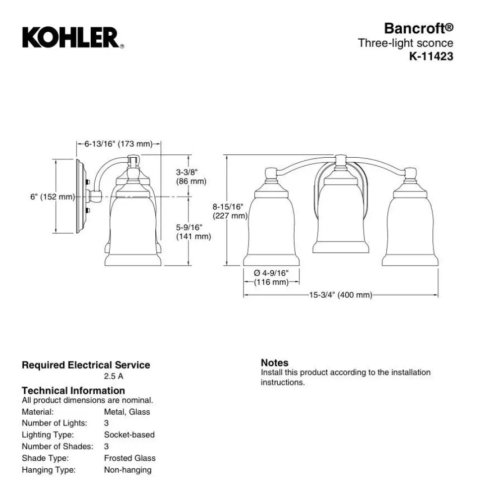 Kohler K-11423-BNL Bancroft Wall Sconce in Brushed Nickel, view 4