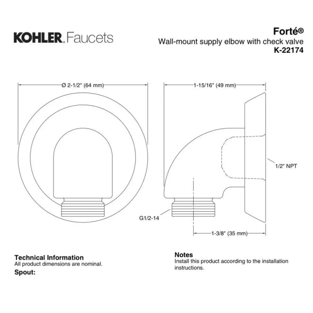 Kohler K-22174-2BZ Forte Wall-Mount Supply Elbow with Check Valve in Oil-Rubbed Bronze, view 3