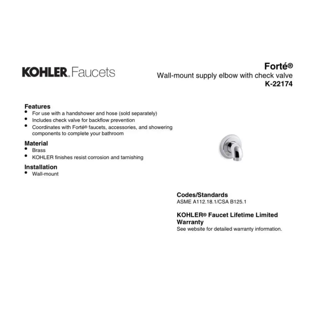 Kohler K-22174-2BZ Forte Wall-Mount Supply Elbow with Check Valve in Oil-Rubbed Bronze, view 2