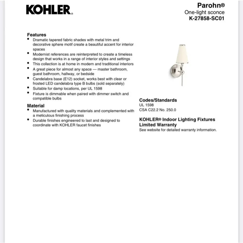 Kohler K-27858-SC01-GNL Parohn Wall Sconce in Gunmetal, view 7