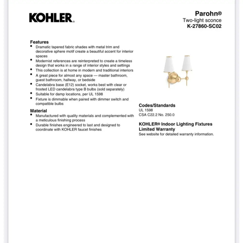 Kohler K-27860-SC02-CPL Parohn Wall Sconce in Polished Chrome, view 3
