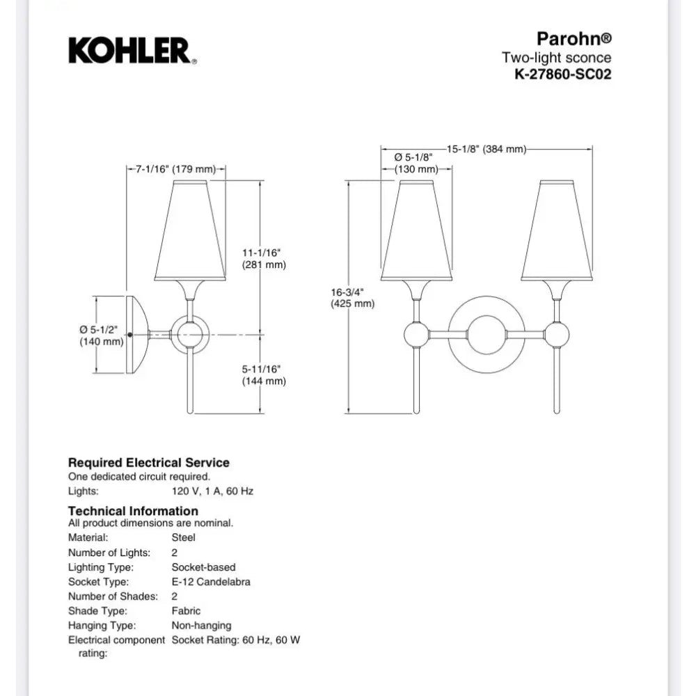 Kohler K-27860-SC02-CPL Parohn Wall Sconce in Polished Chrome, view 4