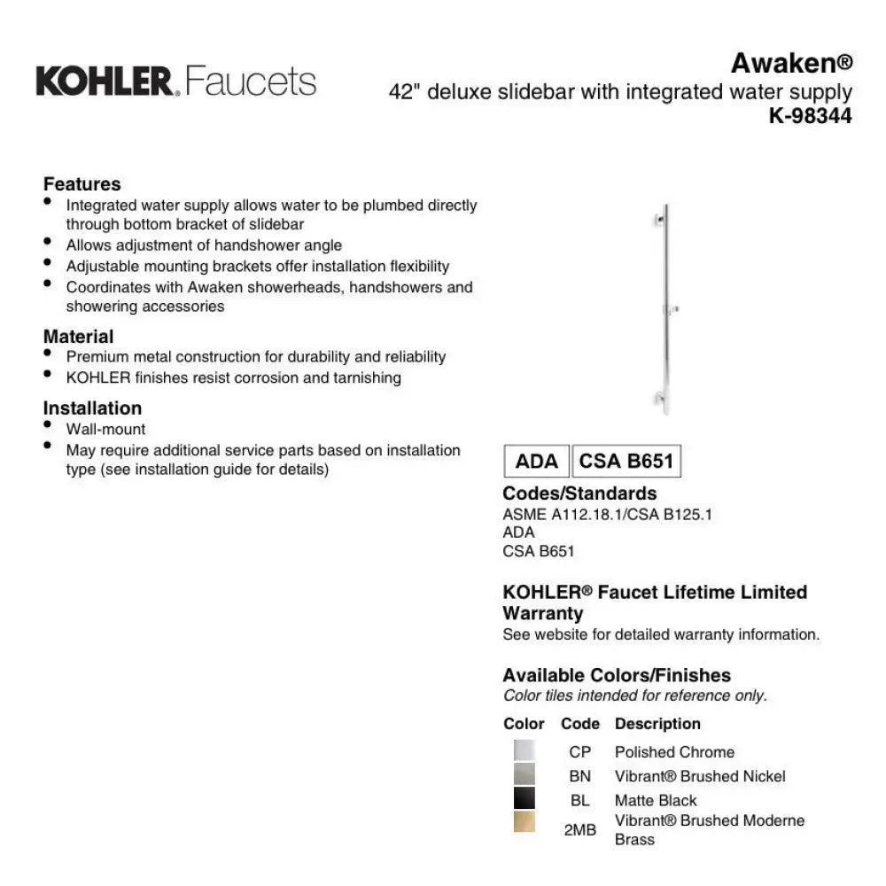 Kohler K-98344-2BZ Awaken Deluxe Slidebar with Integrated Supply 36in in Oil-Rubbed Bronze, view 3