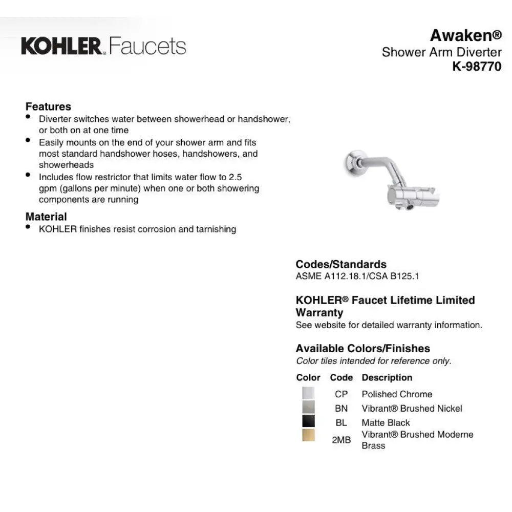 Kohler K-98770-2BZ Awaken Shower Arm Diverter in Oil-Rubbed Bronze, view 2
