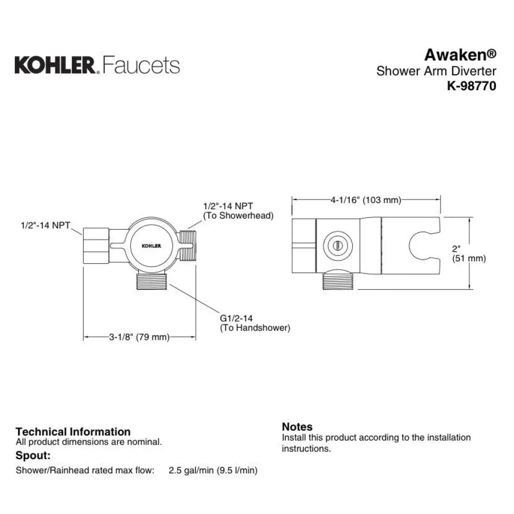 Kohler K-98770-2BZ Awaken Shower Arm Diverter in Oil-Rubbed Bronze, view 3