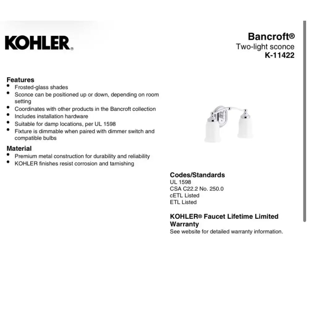 Kohler K-11422-BZL Bancroft Wall Sconce 15in in Oil-Rubbed Bronze, view 3