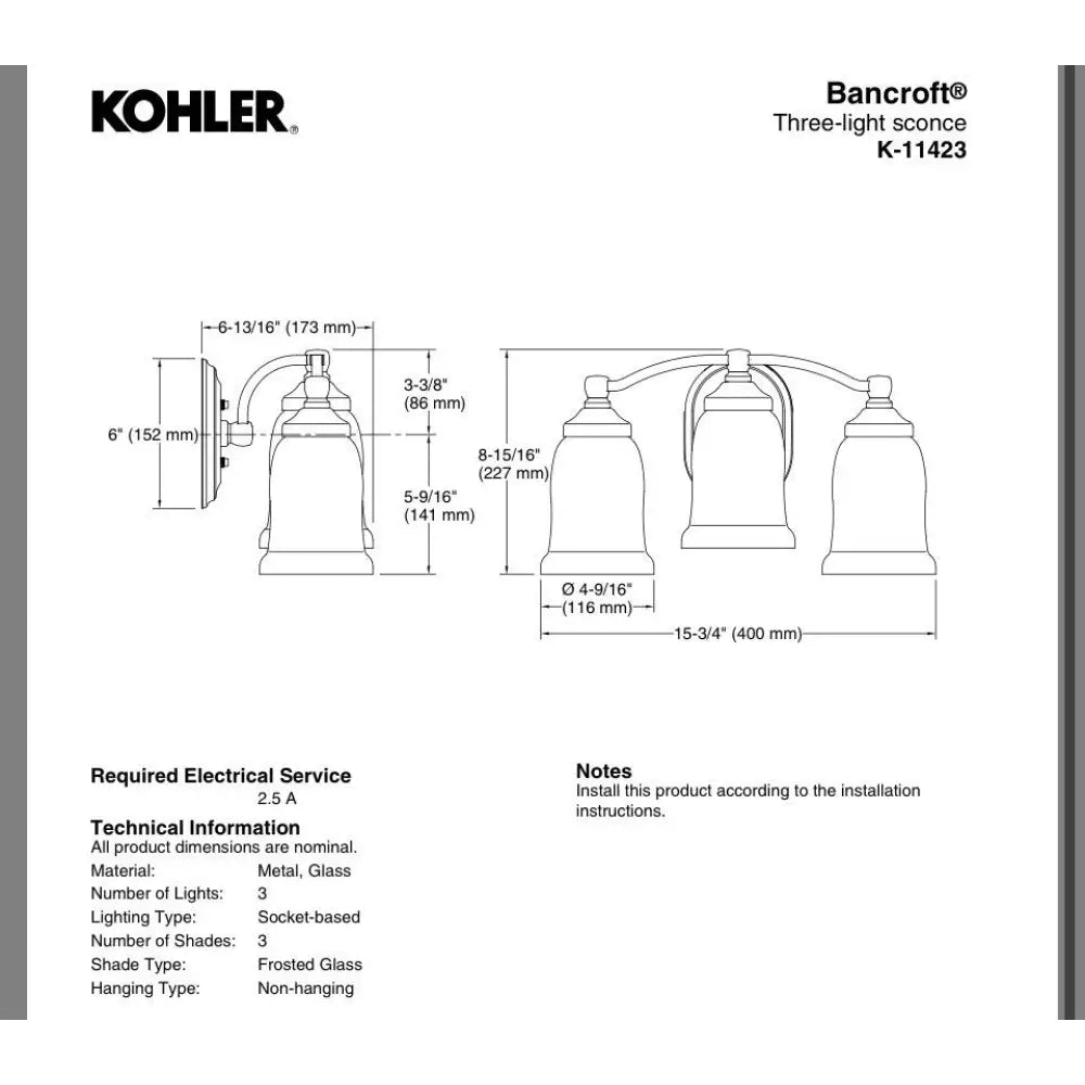 Kohler K-11423-BZL Bancroft Wall Sconce in Oil-Rubbed Bronze, view 4