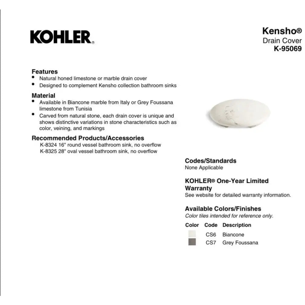 Kohler K-95069-CS7 Kensho Artist Editions Sink Drain Cover in Foussana Grey, view 4