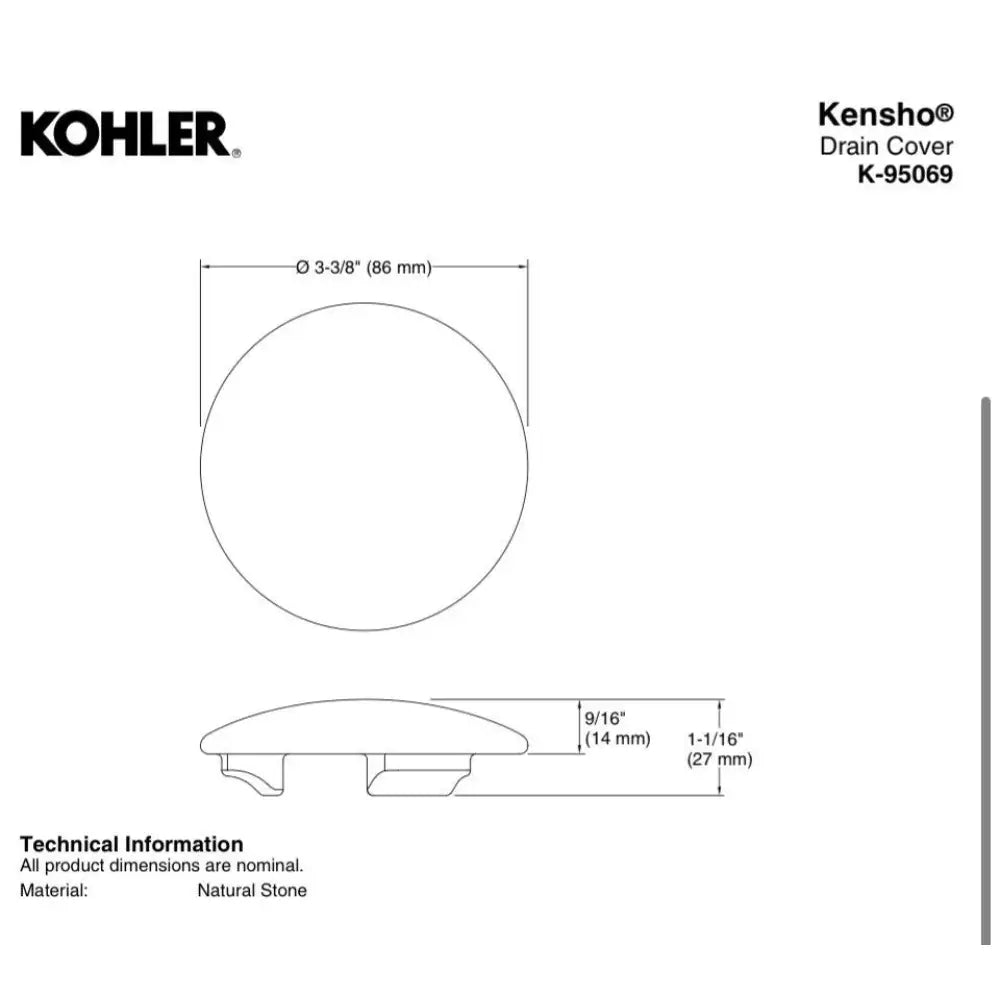 Kohler K-95069-CS7 Kensho Artist Editions Sink Drain Cover in Foussana Grey, view 5