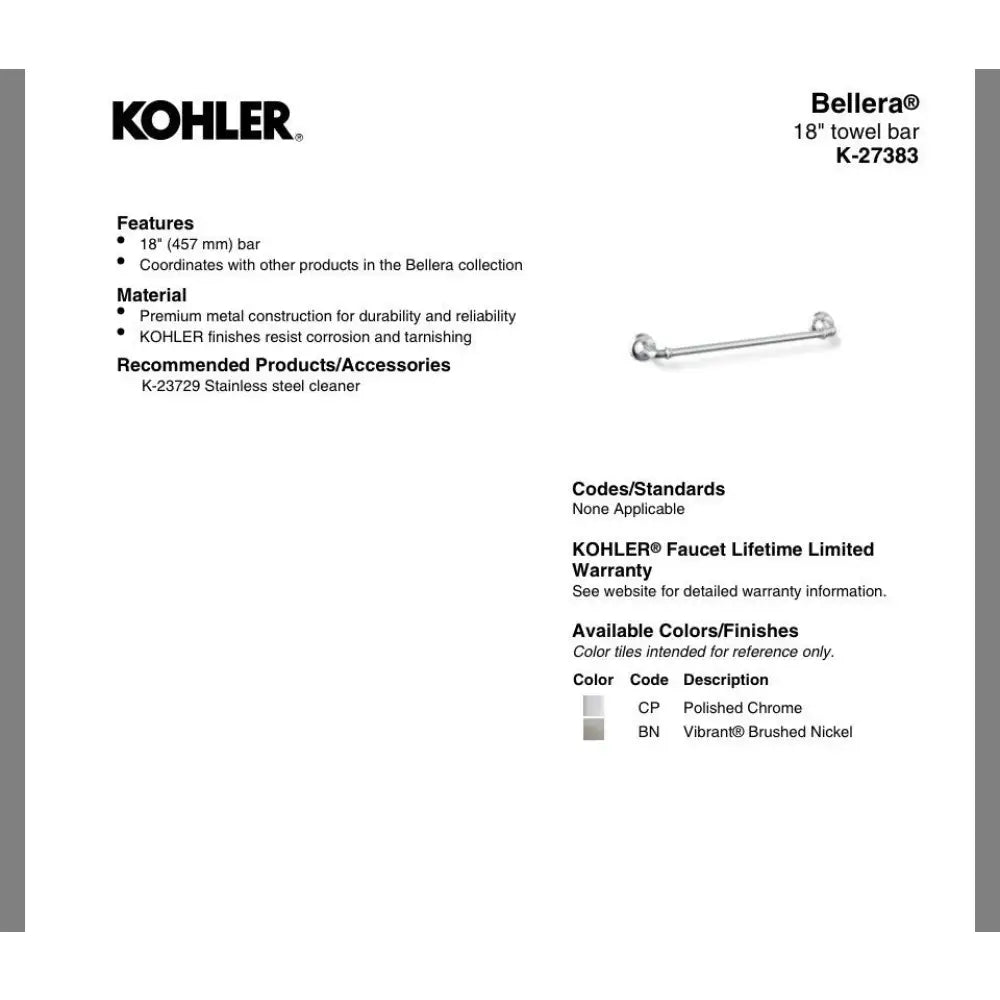 Kohler K-27383-2BZ Bellera Towel Bar in Oil-Rubbed Bronze, view 4