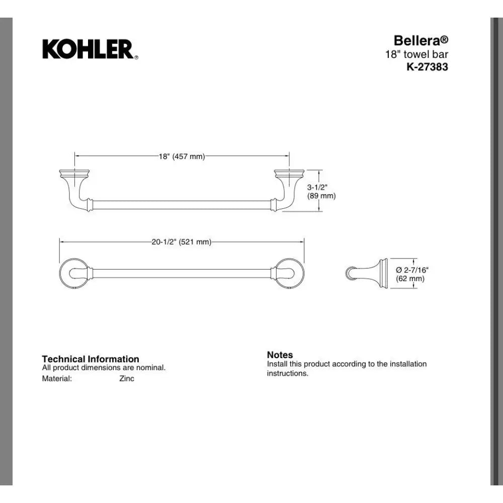 Kohler K-27383-2BZ Bellera Towel Bar in Oil-Rubbed Bronze, view 5