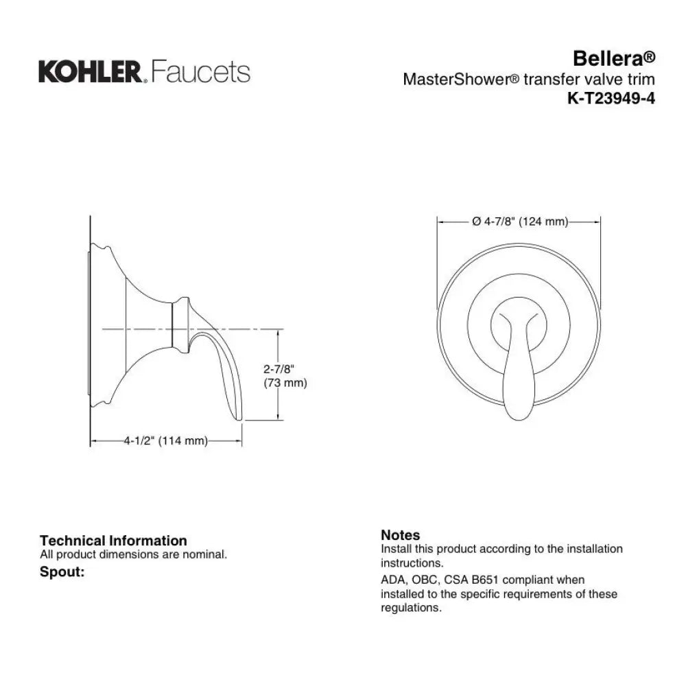 Kohler K-T23949-4-2BZ Bellera MasterShower Transfer Valve Trim in Oil-Rubbed Bronze, view 7