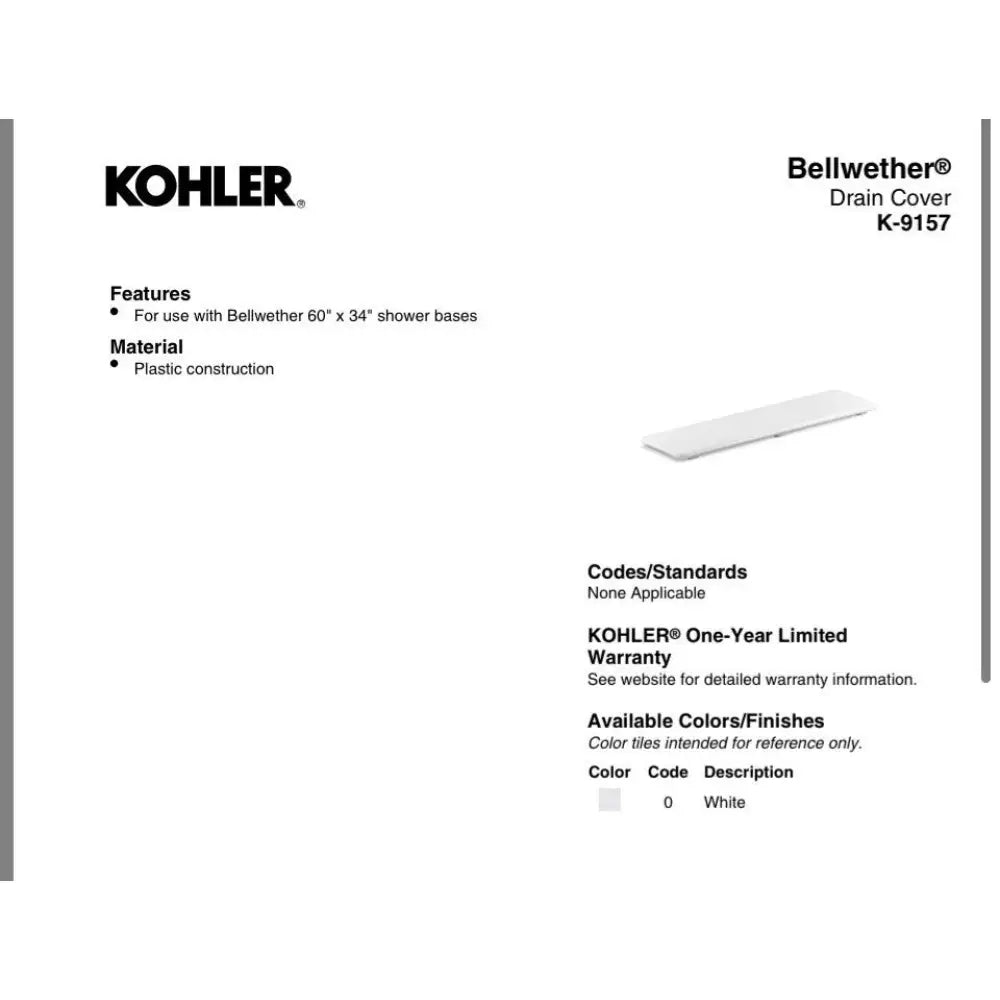 Kohler K-9157-NY Bellwether Shower Base Drain Cover 60x34 in Dune, view 2