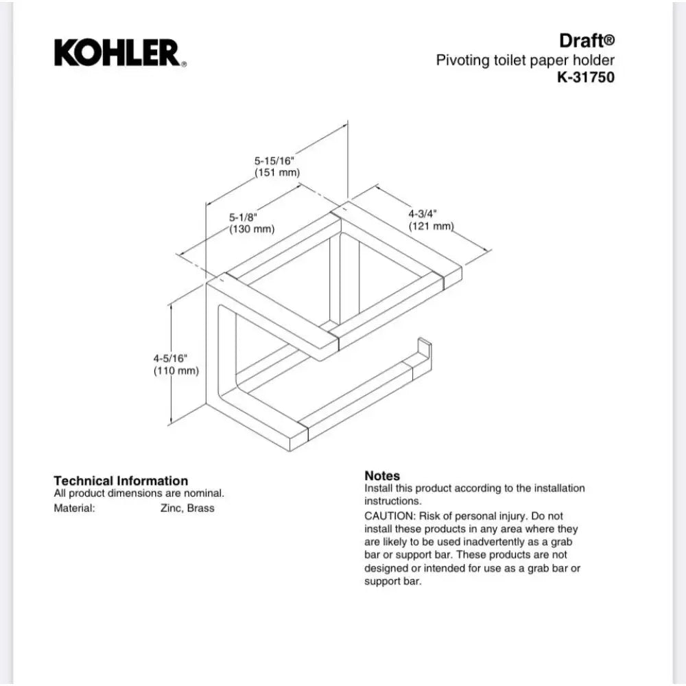 Kohler K-31750-RGD Draft Toilet Paper Holder in Vibrant Polished Rose Gold, view 3
