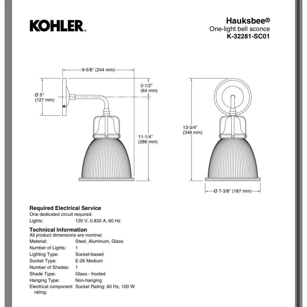 Kohler K-32281-SC01-2GL Hauksbee Bell Wall Sconce in Brushed Modern Brass, view 4