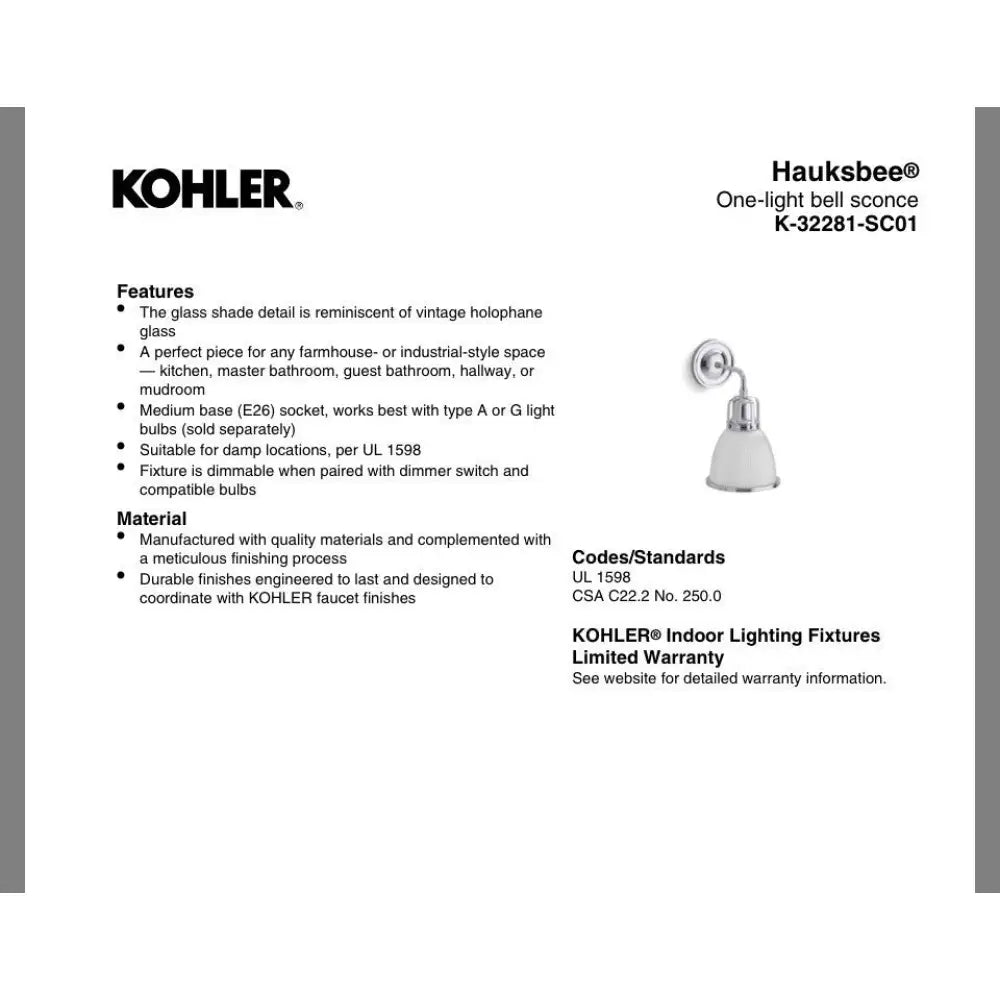 Kohler K-32281-SC01-2GL Hauksbee Bell Wall Sconce in Brushed Modern Brass, view 3
