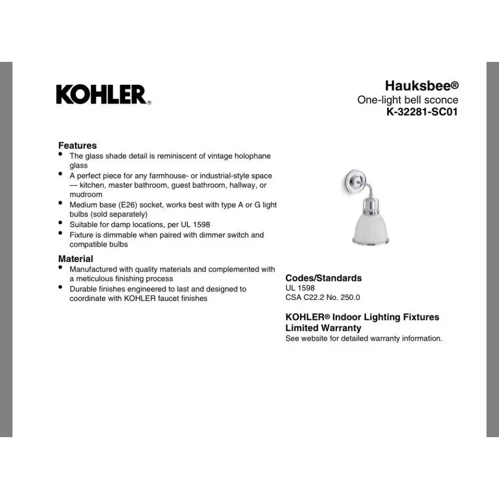 Kohler K-32281-SC01-BLL Hauksbee Bell Wall Sconce in Matte Black, view 3