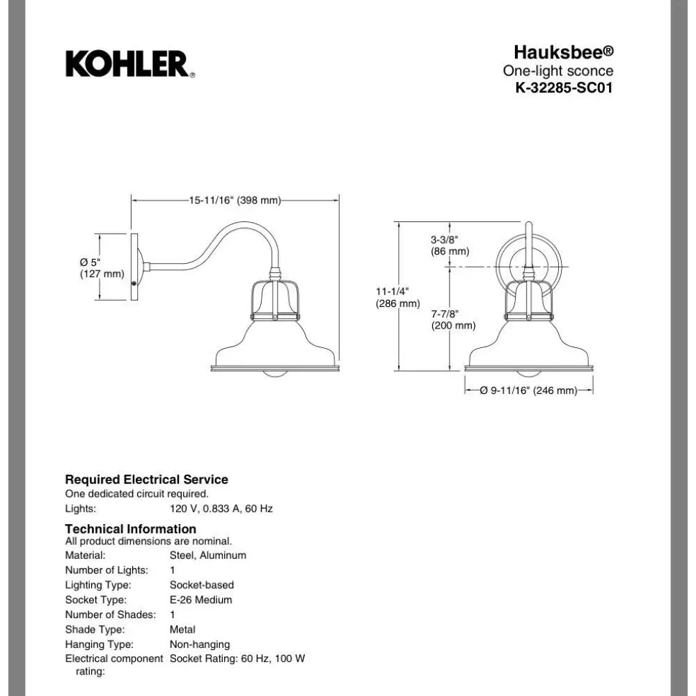 Kohler K-32285-SC01-BML Hauksbee Double Bell Wall Sconce in Matte Black, view 4