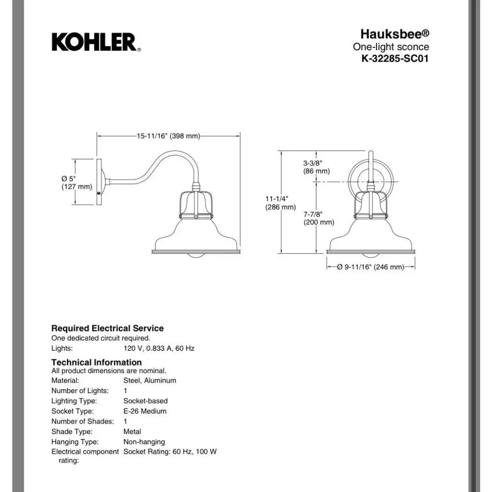Kohler K-32285-SC01-WCL Hauksbee Double Bell Wall Sconce in Matte White, view 6