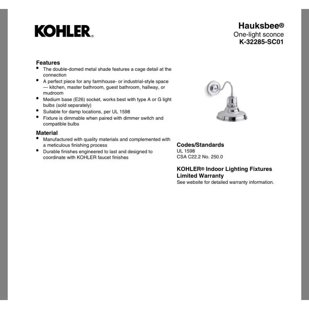 Kohler K-32285-SC01-WCL Hauksbee Double Bell Wall Sconce in Matte White, view 5