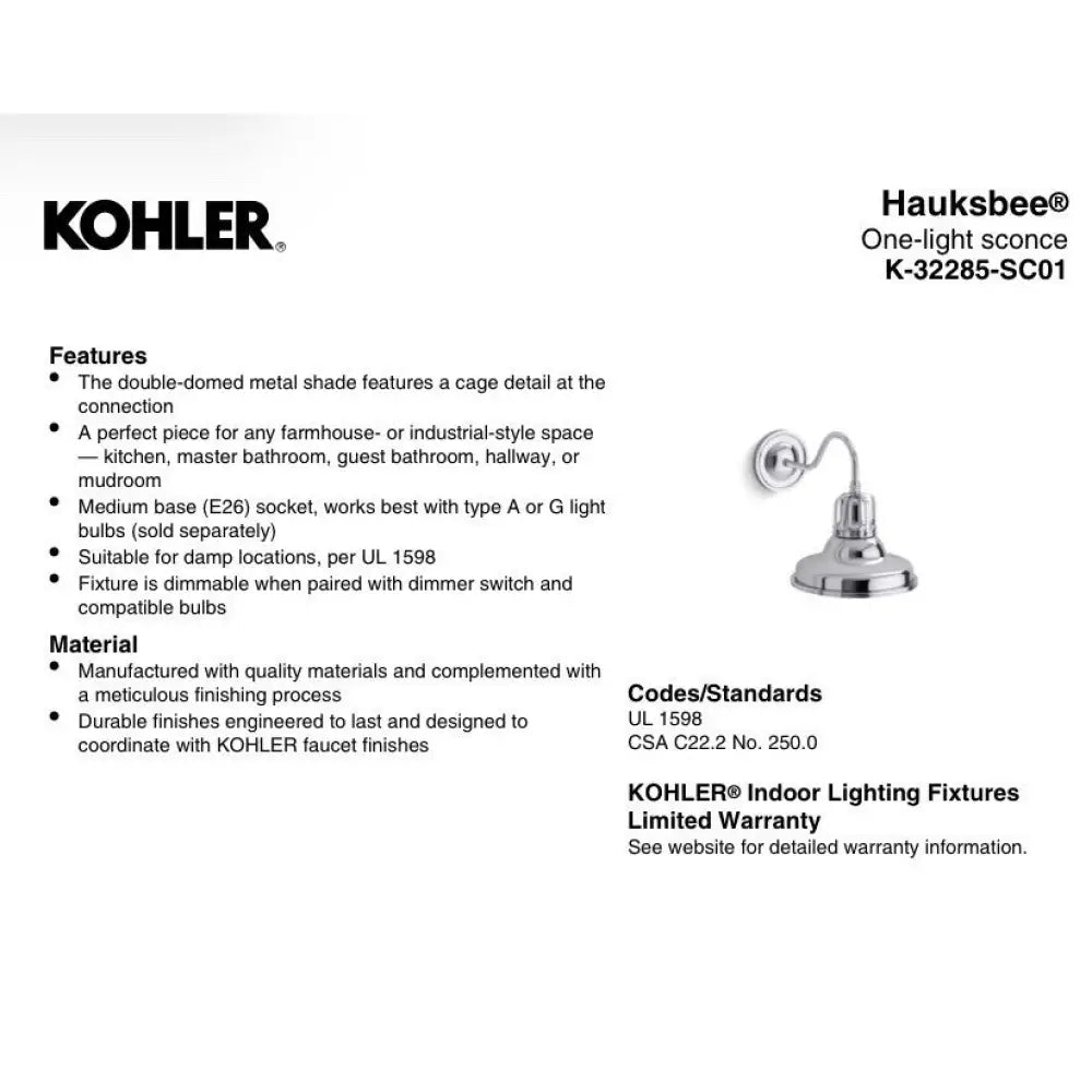 Kohler K-32285-SC01-CPL Hauksbee Double Bell Wall Sconce in Polished Chrome, view 2