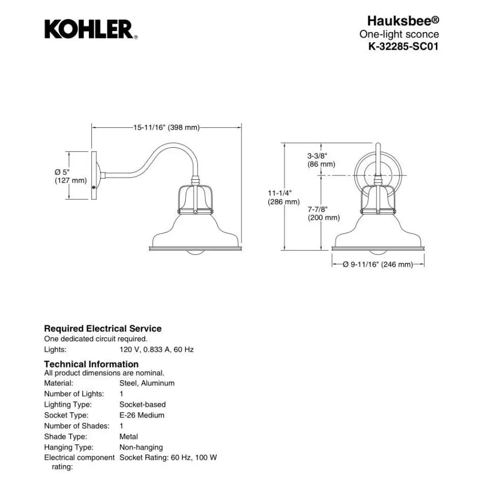 Kohler K-32285-SC01-CPL Hauksbee Double Bell Wall Sconce in Polished Chrome, view 3