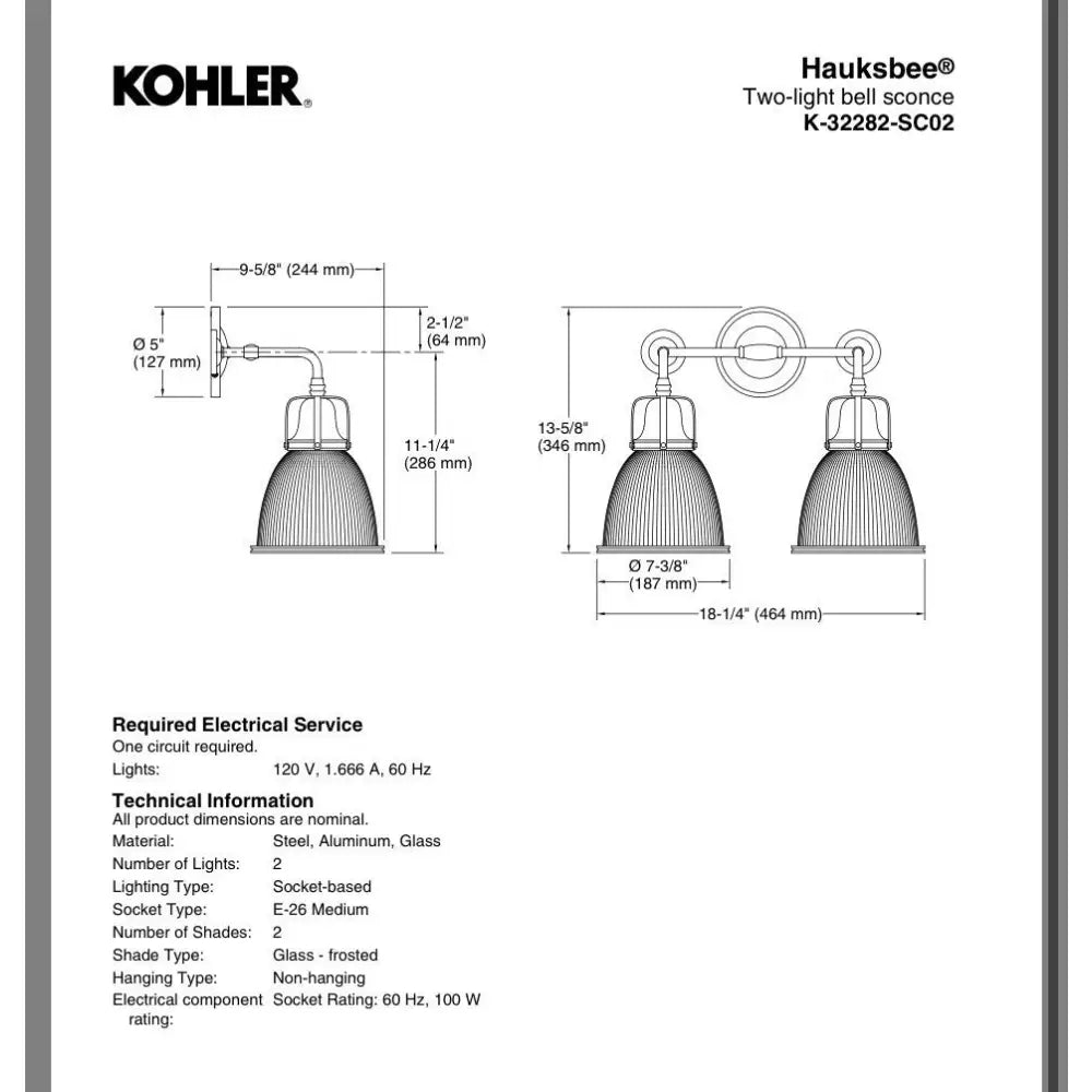 Kohler K-32282-SC02-BNL Hauksbee Bell Wall Sconce in Brushed Nickel, view 4