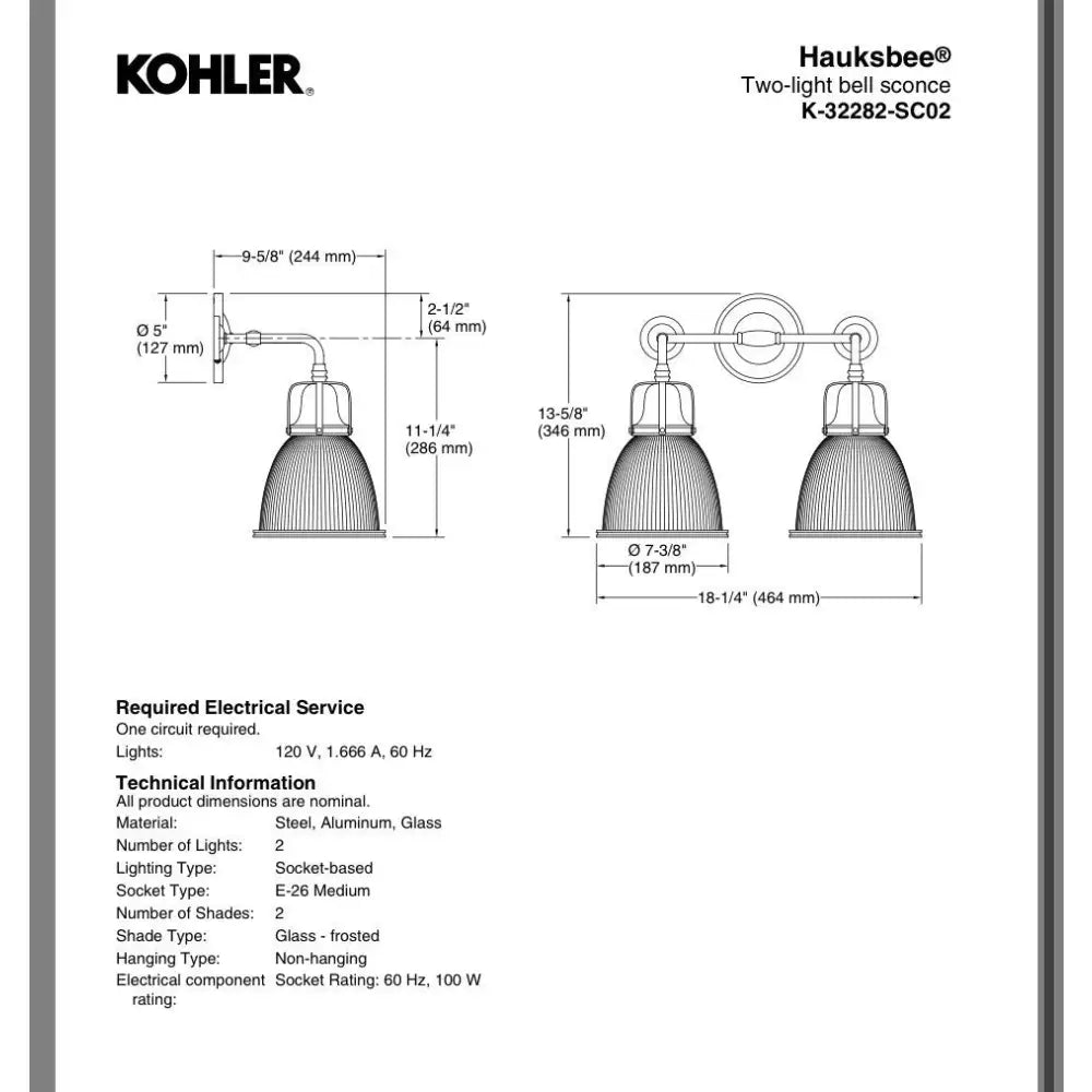Kohler K-32282-SC02-BLL Hauksbee Bell Wall Sconce in Matte Black, view 4