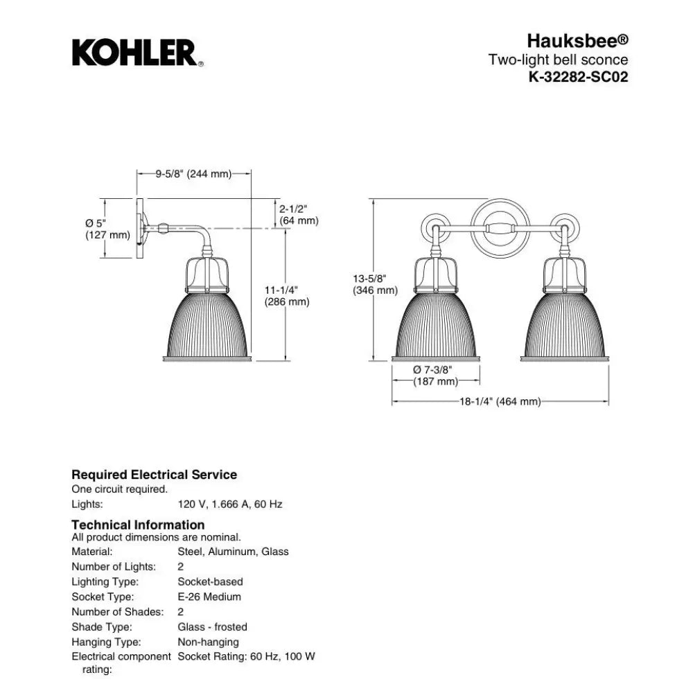 Kohler K-32282-SC02-SNL Hauksbee Bell Wall Sconce in Polished Nickel, view 4