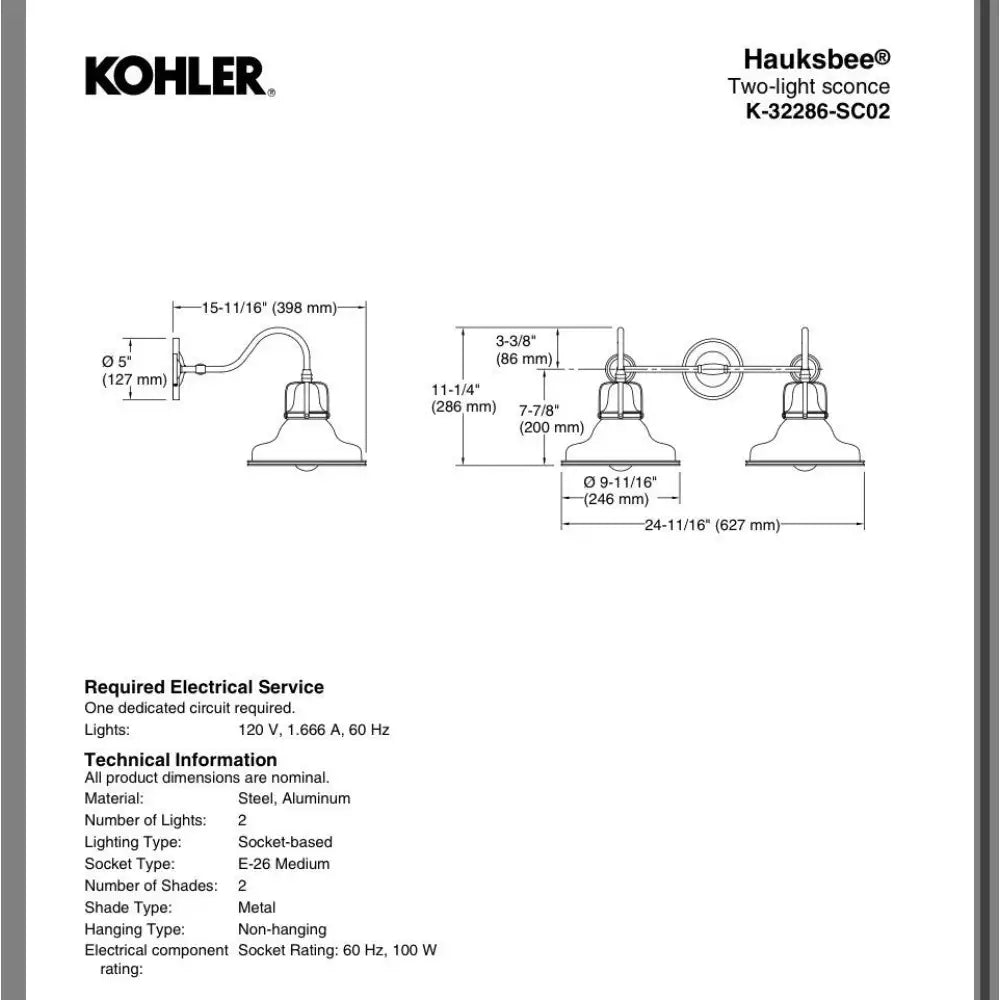 Kohler K-32286-CPL Hauksbee Wall Sconce in Polished Chrome, view 3