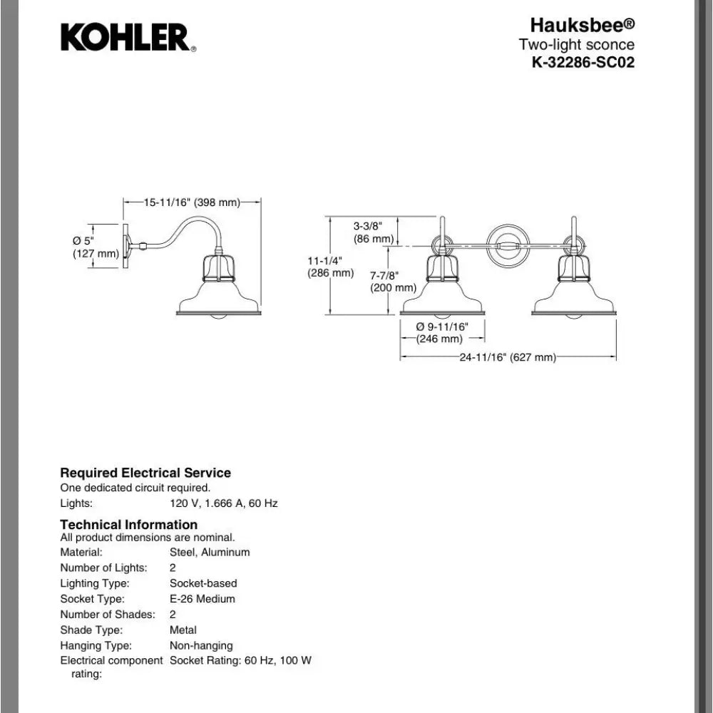 Kohler K-32286-WCL Hauksbee Wall Sconce in Matte White with Chrome Trim, view 3