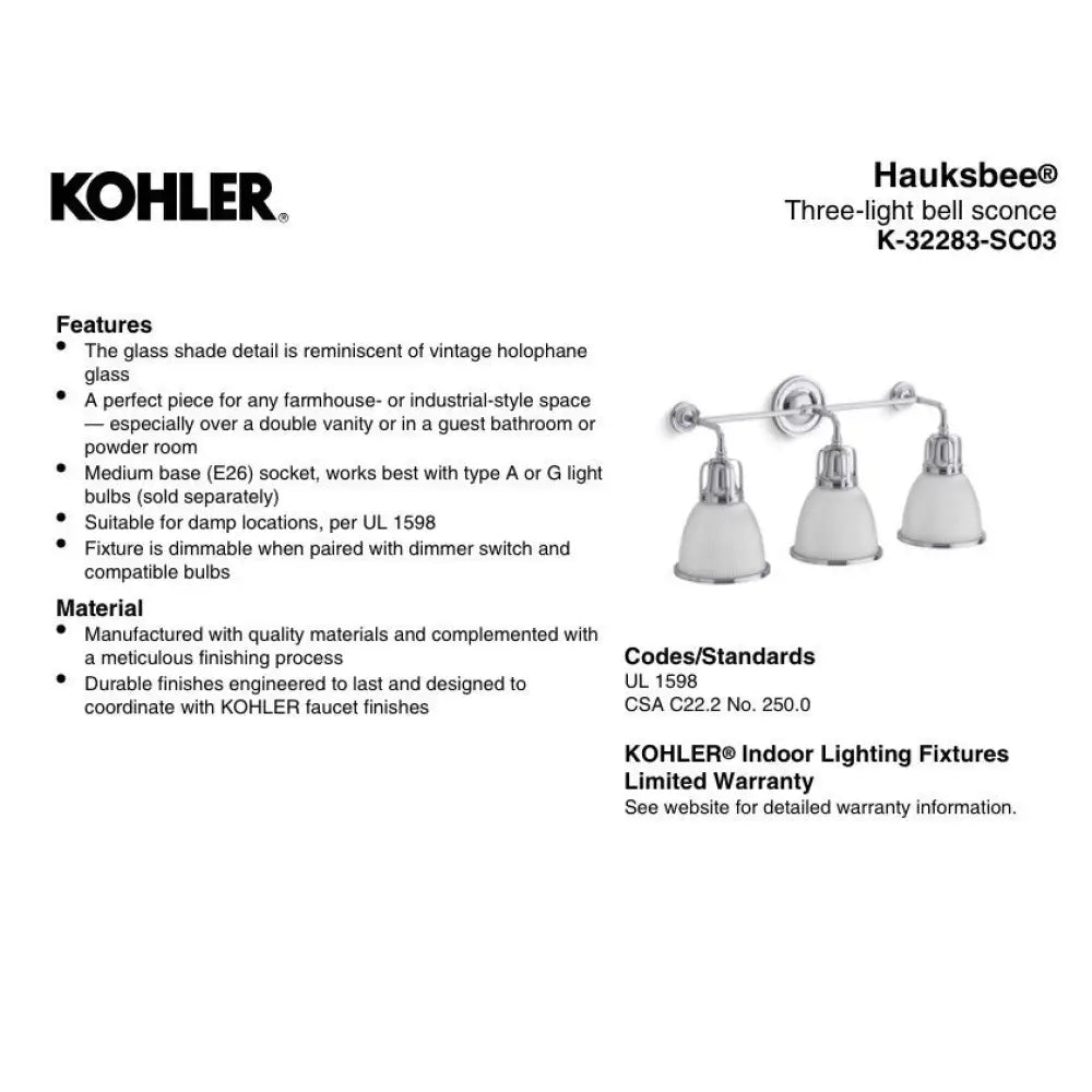 Kohler K-32283-SC03-2GL Hauksbee Bell Wall Sconce in Brushed Modern Brass, view 3