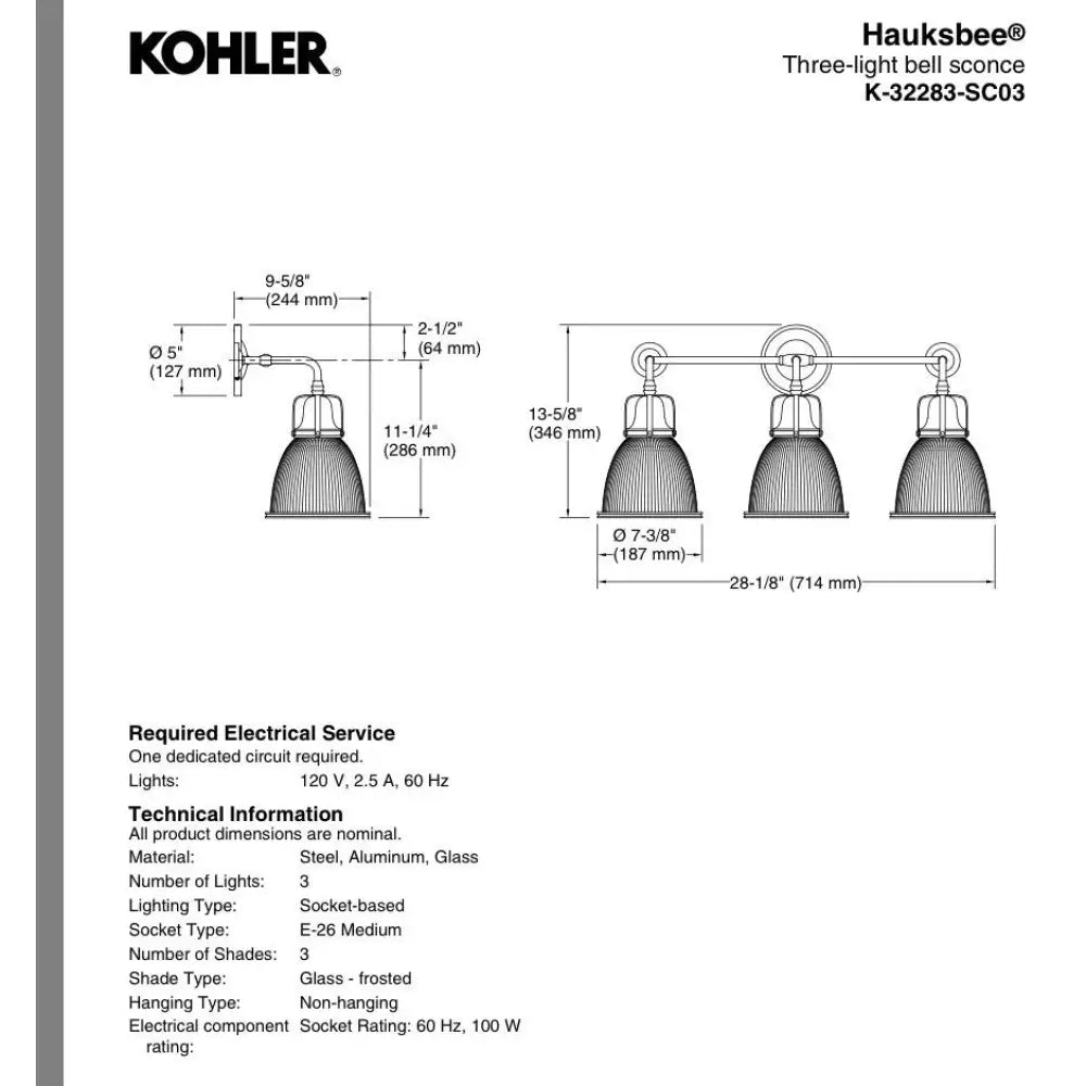 Kohler K-32283-SC03-2GL Hauksbee Bell Wall Sconce in Brushed Modern Brass, view 4