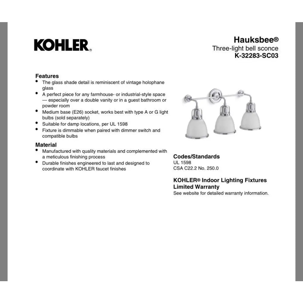 Kohler K-32283-SC03-BLL Hauksbee Bell Wall Sconce in Matte Black, view 3