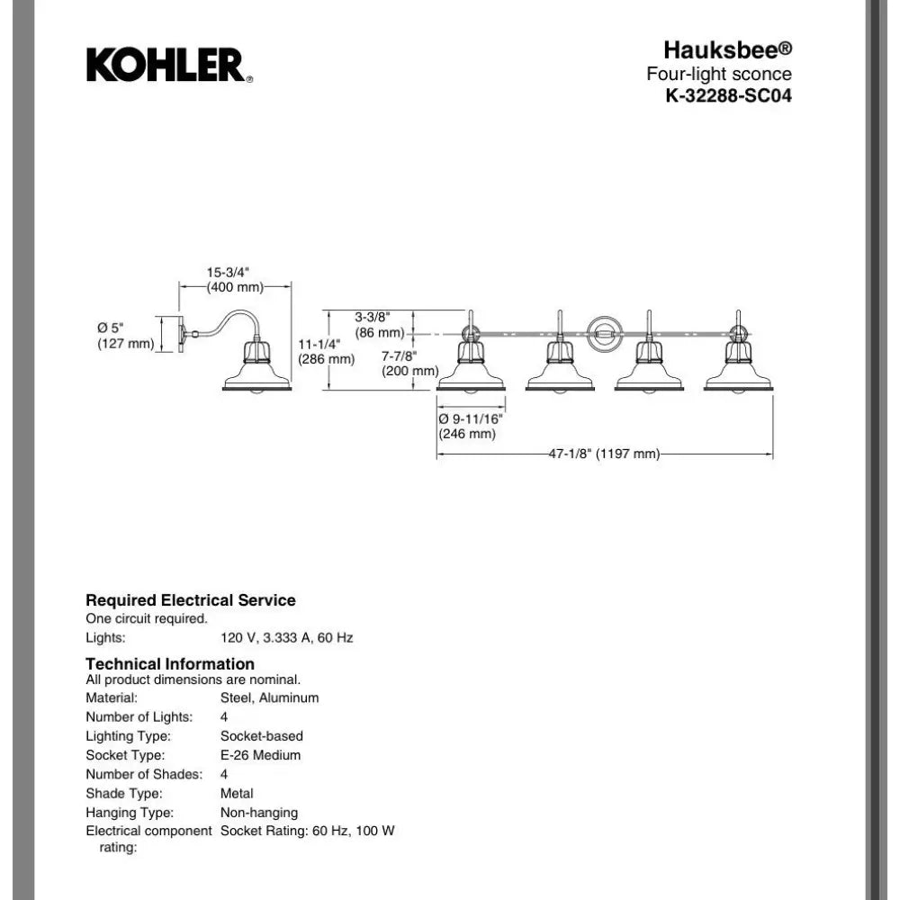 Kohler K-32288-SC04-CPL Hauksbee Wall Sconce in Polished Chrome, view 3