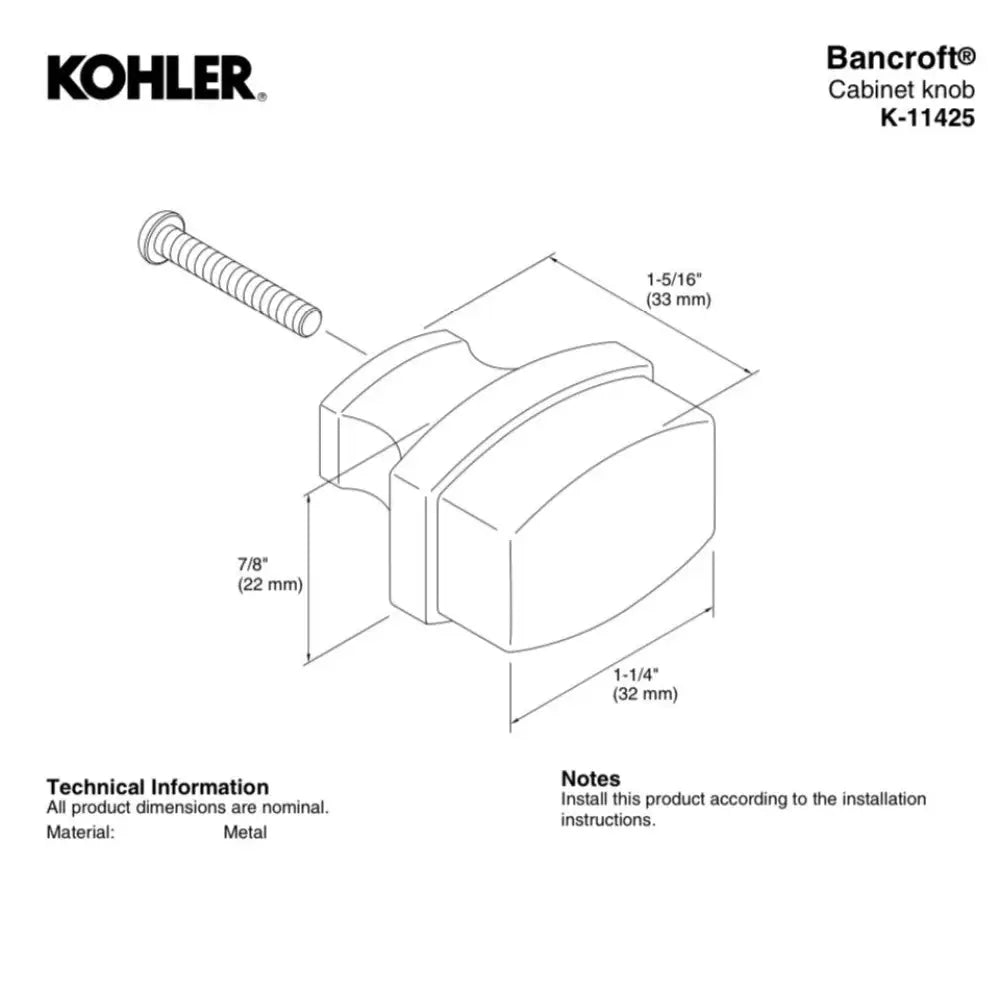 Kohler K-11425-BN Bancroft Cabinet Knob in Vibrant Brushed Nickel, view 2