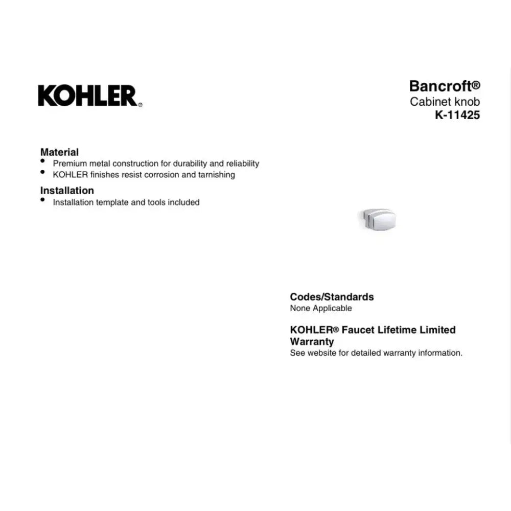 Kohler K-11425-BN Bancroft Cabinet Knob in Vibrant Brushed Nickel, view 3