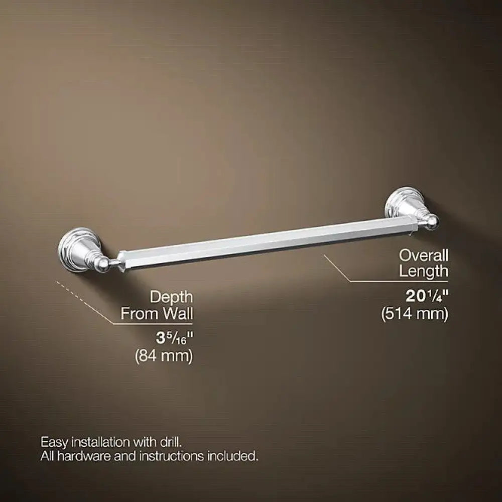 Kohler K-13108-CP Pinstripe Towel Bar 18in in Polished Chrome, view 3
