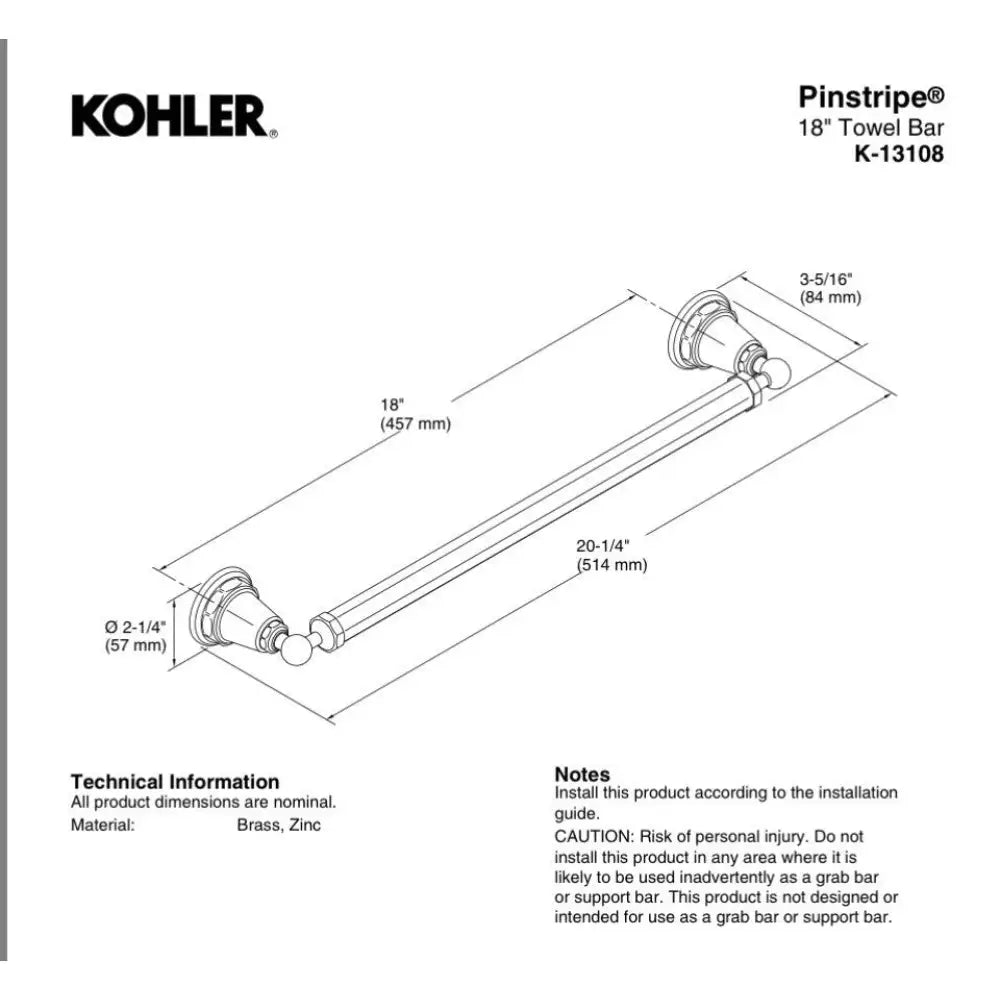 Kohler K-13108-CP Pinstripe Towel Bar 18in in Polished Chrome, view 9