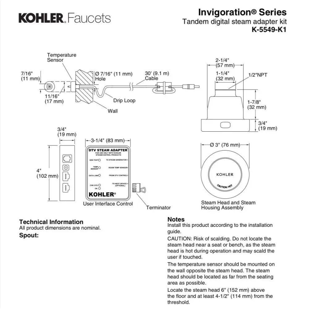 Kohler K-5549-K1-BN DTV+ Tandem Steam Adapter Kit in Vibrant Brushed Nickel, view 6