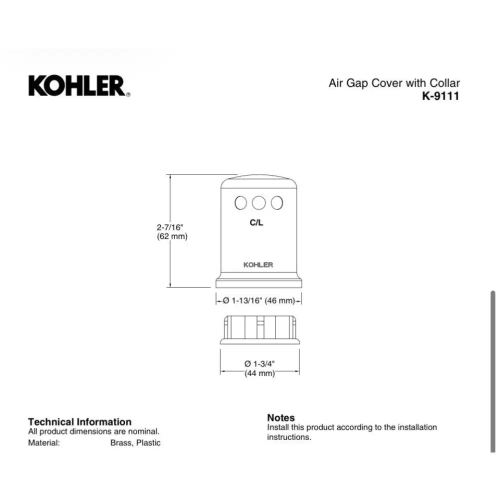Kohler K-9111-AF Air Gap Cover in Vibrant French Gold, view 3