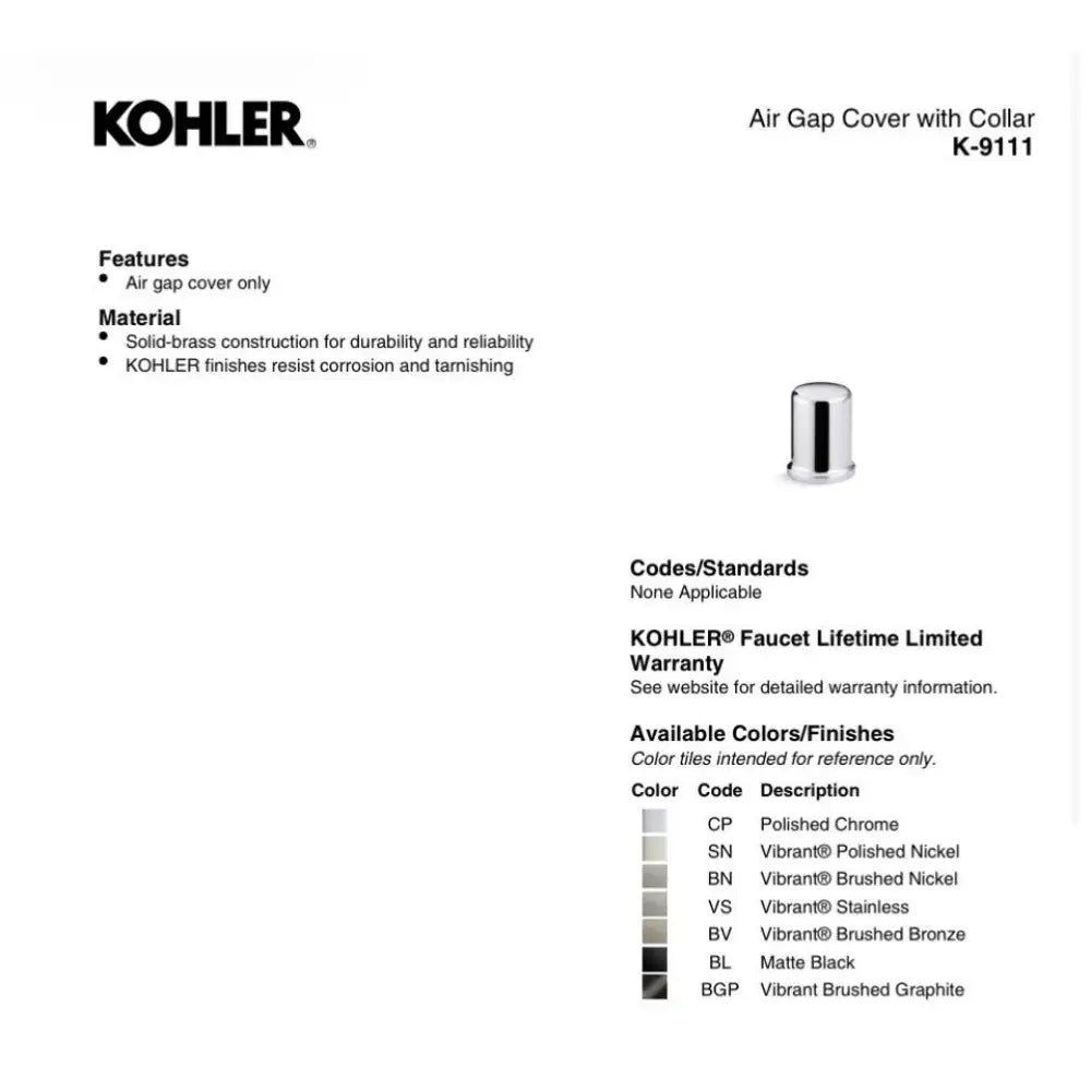 Kohler K-9111-AF Air Gap Cover in Vibrant French Gold, view 2
