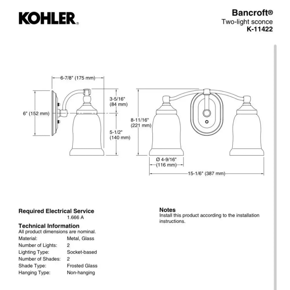 Kohler K-11422-CPL Bancroft Wall Sconce 15in in Polished Chrome, view 4