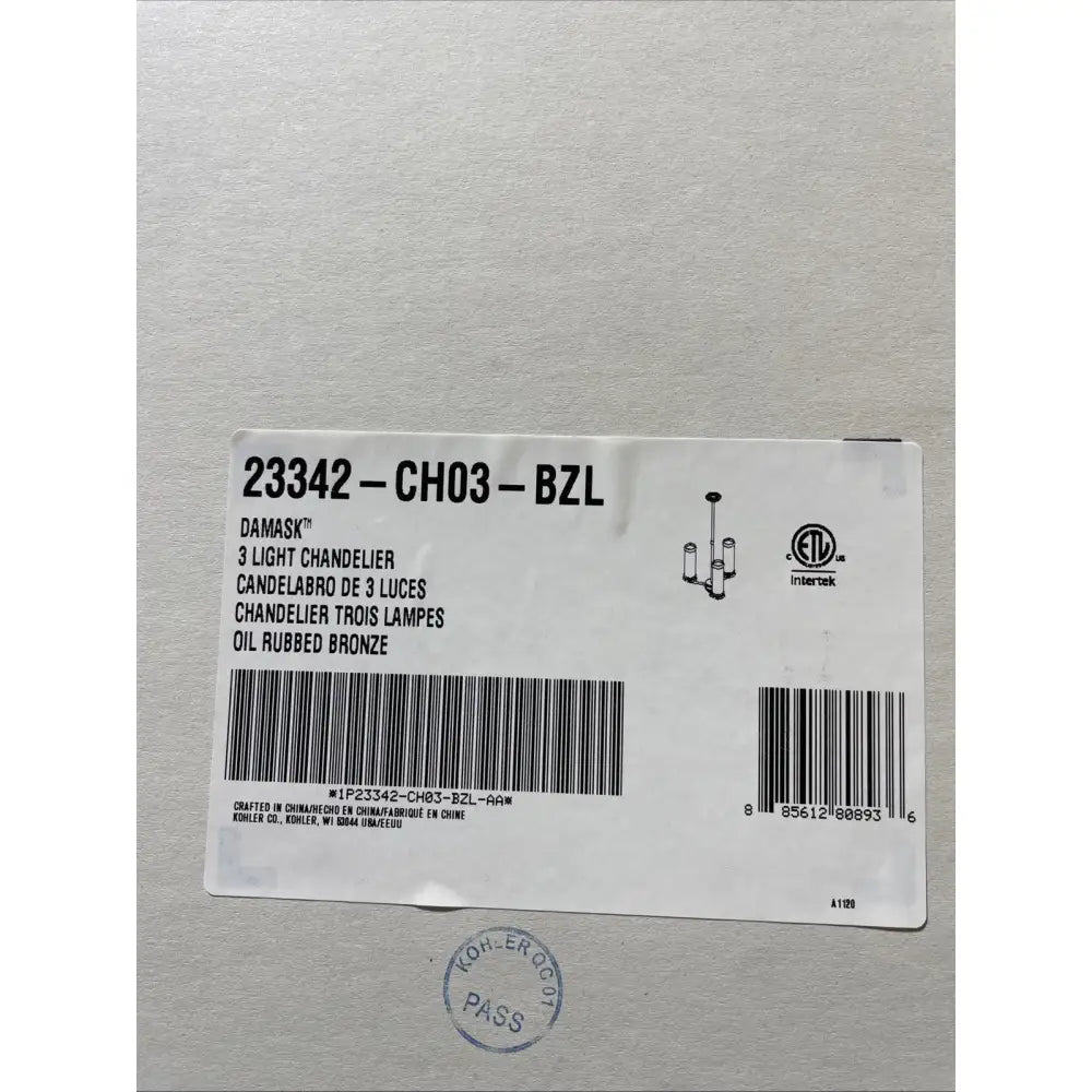 Kohler K-23342-CH03-BZL Damask Chandelier 20in in Oil-Rubbed Bronze, view 5