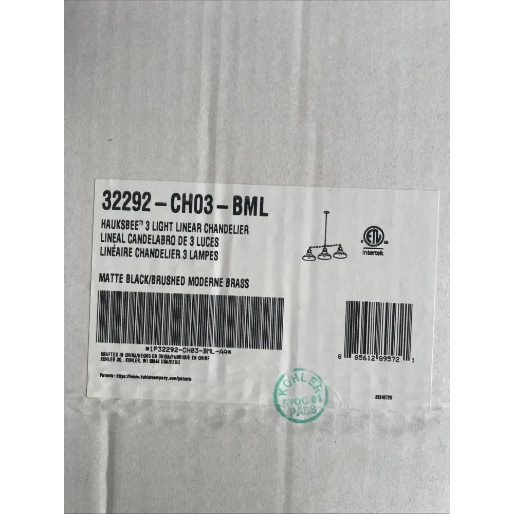 Kohler K-32292-CH03-BML Hauksbee Linear Chandelier 42in in Matte Black with Brushed Brass, view 4