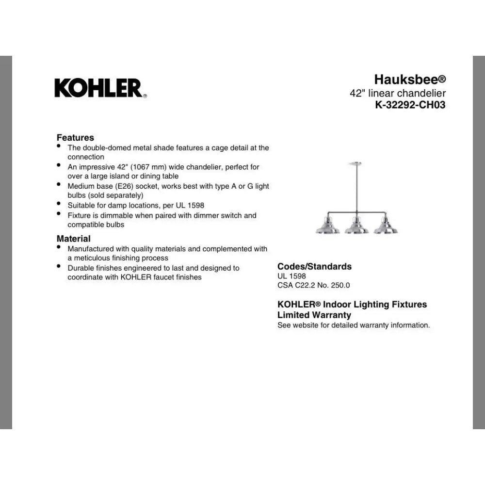 Kohler K-32292-CH03-BML Hauksbee Linear Chandelier 42in in Matte Black with Brushed Brass, view 2