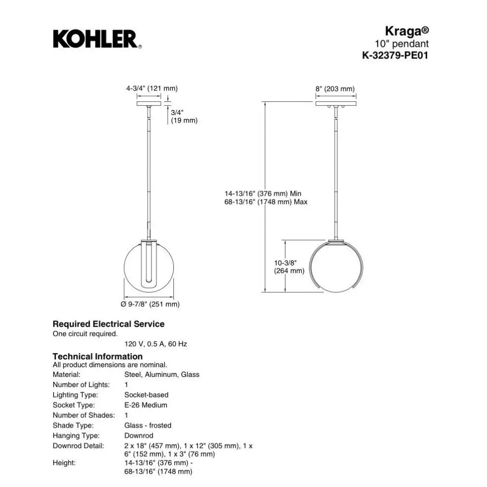 Kohler K-32379-PE01-BLL Kraga Mini Pendant 10in in Matte Black, view 7